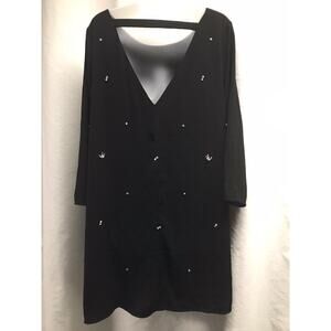 Lulu's Black Beaded Embellished Tunic Shift Dress Size XL Tie Back Belt